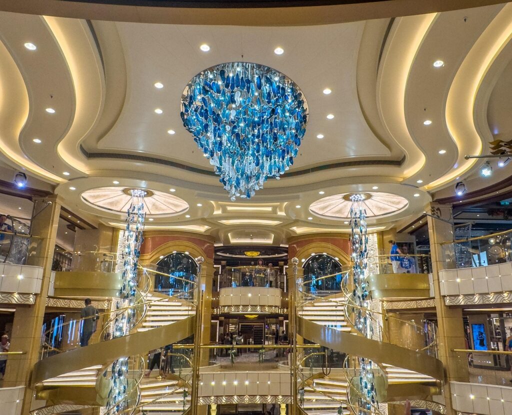 cruiseship, mezzanine, crystal, stairwell, travel, tourism